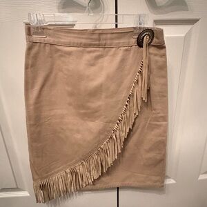 Elegant Asymmetrical Fringe Skirt in Tan